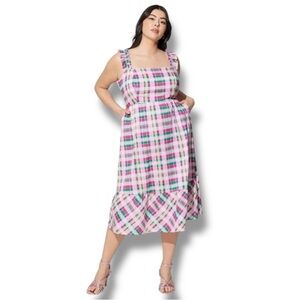 Torrid Plaid Poplin Tiered Ruffle Strap Dress Size 1X